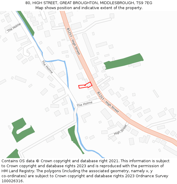 80, HIGH STREET, GREAT BROUGHTON, MIDDLESBROUGH, TS9 7EG: Location map and indicative extent of plot