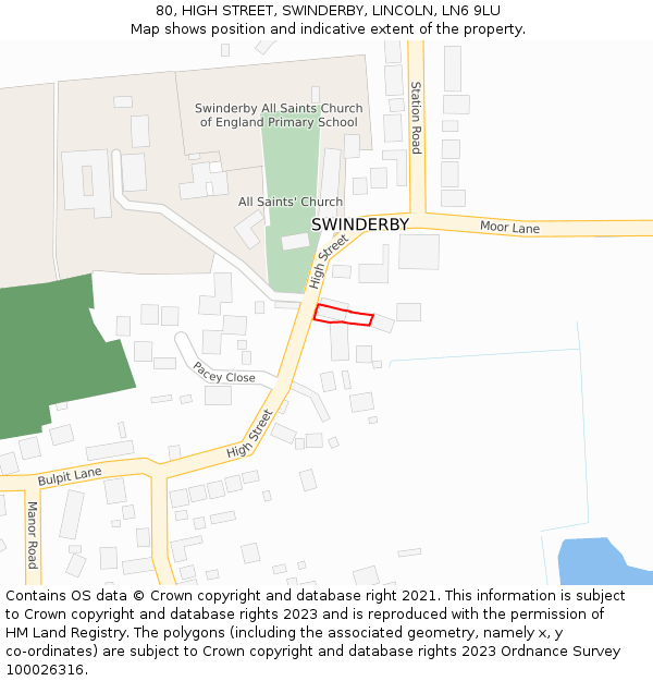 80, HIGH STREET, SWINDERBY, LINCOLN, LN6 9LU: Location map and indicative extent of plot