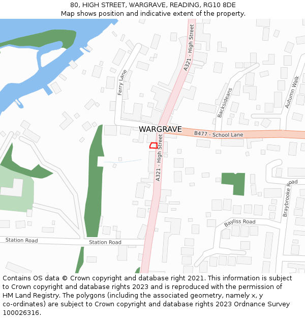 80, HIGH STREET, WARGRAVE, READING, RG10 8DE: Location map and indicative extent of plot