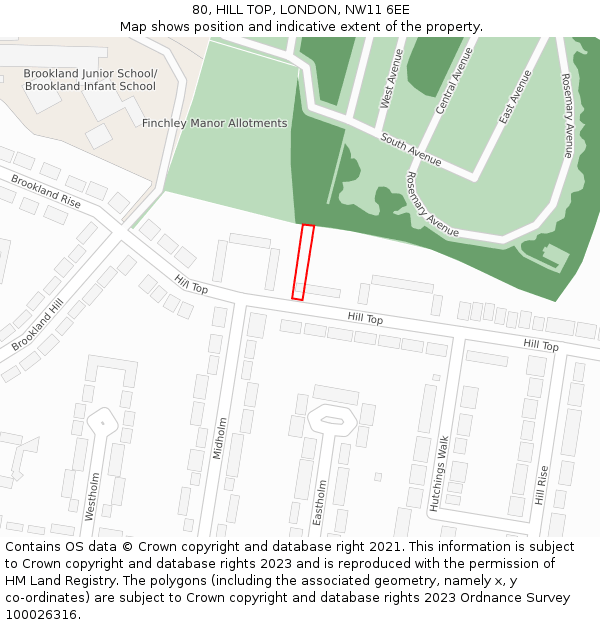 80, HILL TOP, LONDON, NW11 6EE: Location map and indicative extent of plot