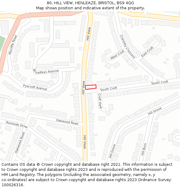 80, HILL VIEW, HENLEAZE, BRISTOL, BS9 4QG: Location map and indicative extent of plot