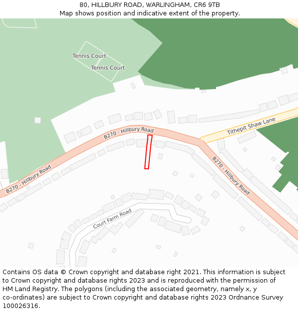 80, HILLBURY ROAD, WARLINGHAM, CR6 9TB: Location map and indicative extent of plot