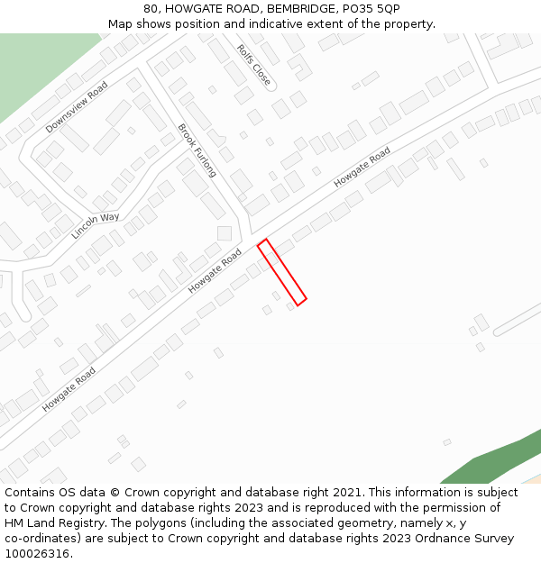 80, HOWGATE ROAD, BEMBRIDGE, PO35 5QP: Location map and indicative extent of plot