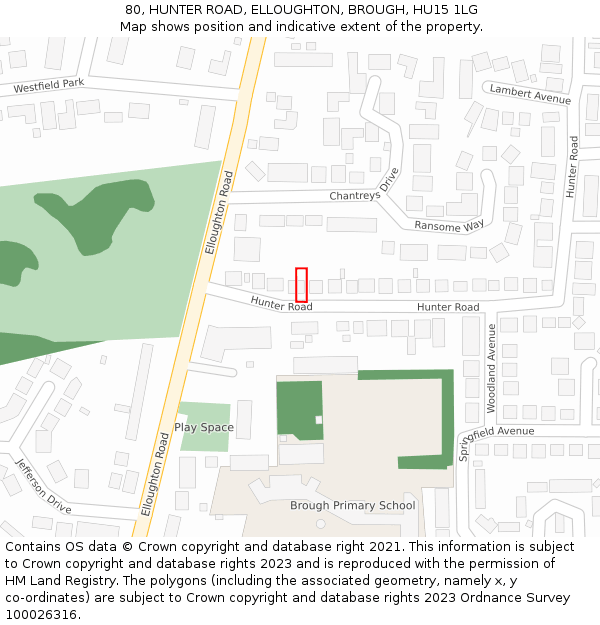 80, HUNTER ROAD, ELLOUGHTON, BROUGH, HU15 1LG: Location map and indicative extent of plot