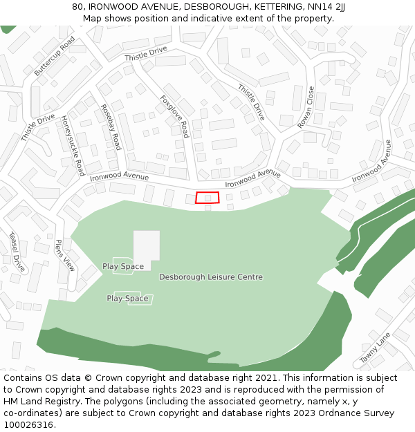 80, IRONWOOD AVENUE, DESBOROUGH, KETTERING, NN14 2JJ: Location map and indicative extent of plot