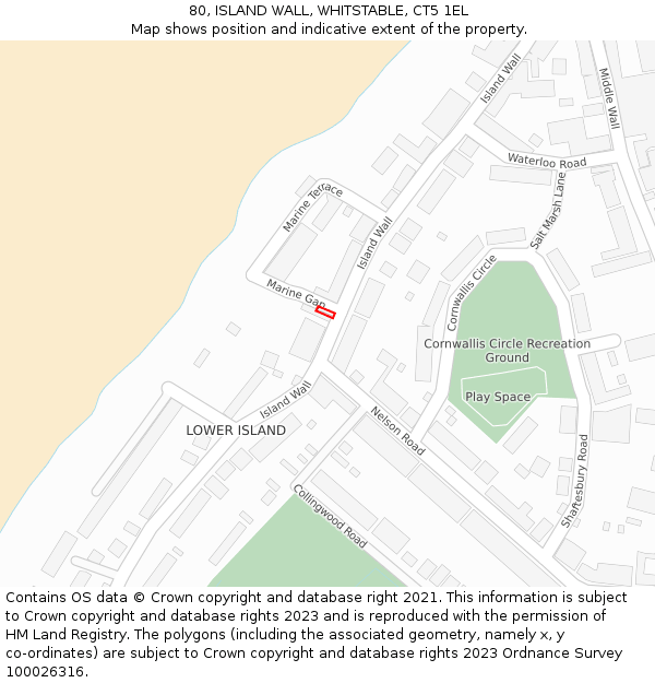 80, ISLAND WALL, WHITSTABLE, CT5 1EL: Location map and indicative extent of plot