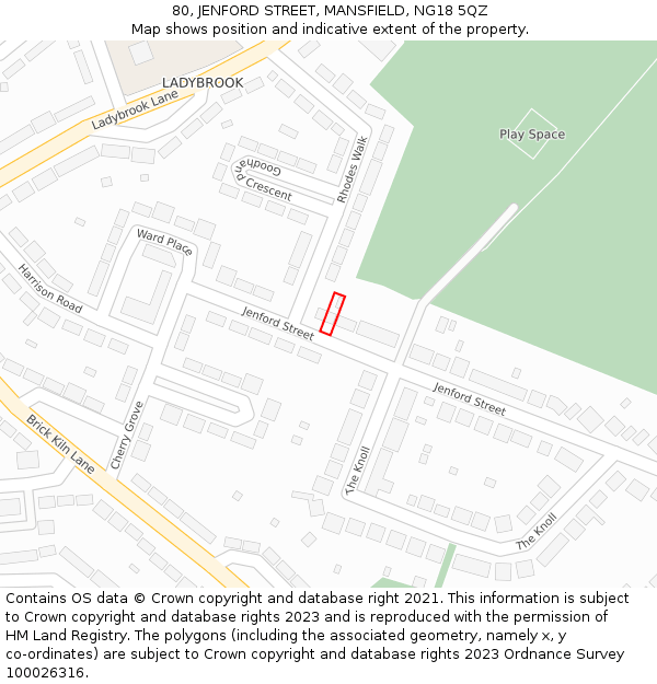80, JENFORD STREET, MANSFIELD, NG18 5QZ: Location map and indicative extent of plot