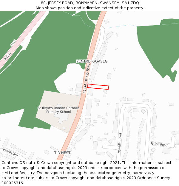 80, JERSEY ROAD, BONYMAEN, SWANSEA, SA1 7DQ: Location map and indicative extent of plot