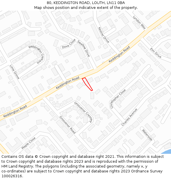 80, KEDDINGTON ROAD, LOUTH, LN11 0BA: Location map and indicative extent of plot