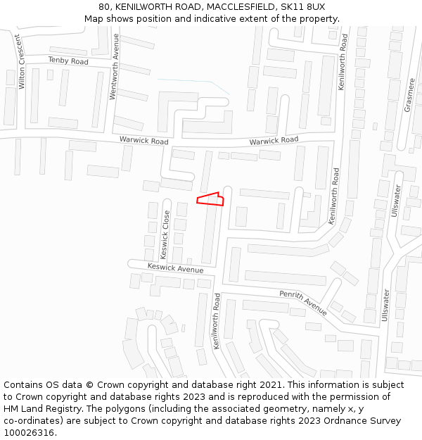 80, KENILWORTH ROAD, MACCLESFIELD, SK11 8UX: Location map and indicative extent of plot