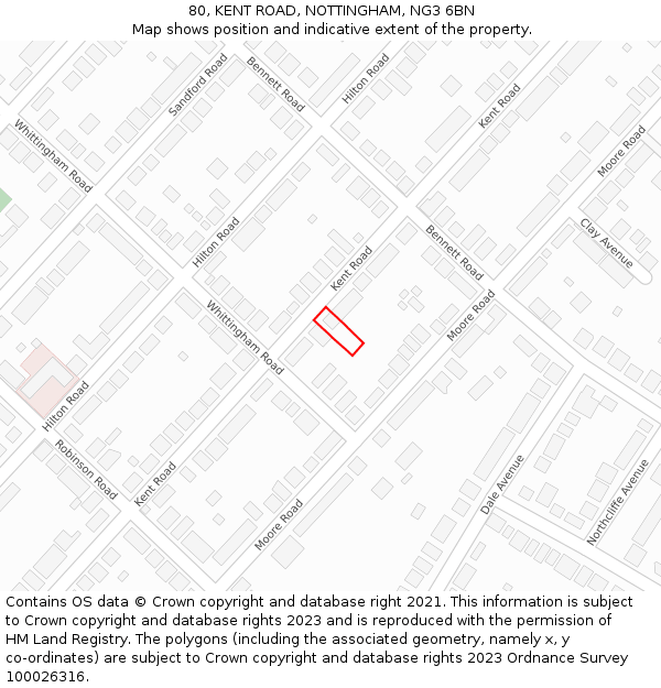 80, KENT ROAD, NOTTINGHAM, NG3 6BN: Location map and indicative extent of plot