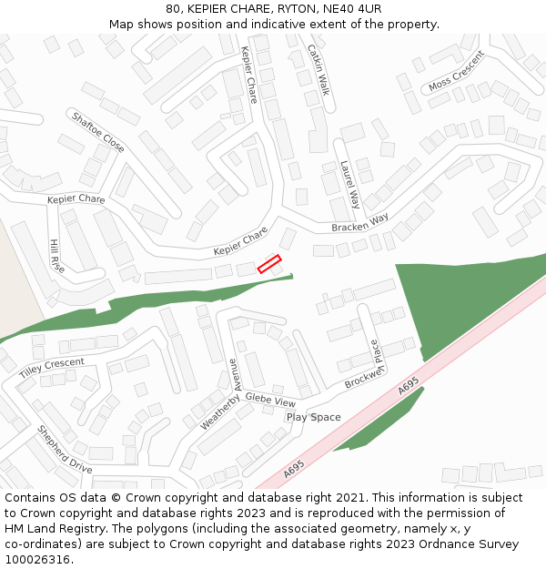 80, KEPIER CHARE, RYTON, NE40 4UR: Location map and indicative extent of plot