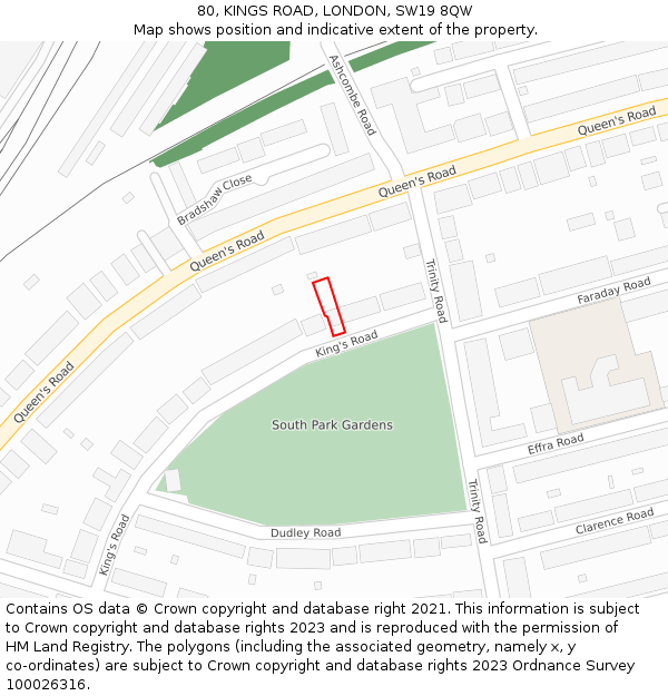 80, KINGS ROAD, LONDON, SW19 8QW: Location map and indicative extent of plot