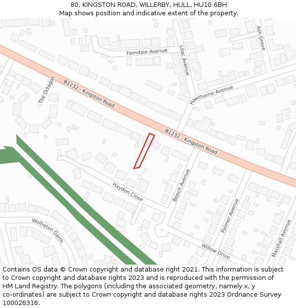 80, KINGSTON ROAD, WILLERBY, HULL, HU10 6BH: Location map and indicative extent of plot