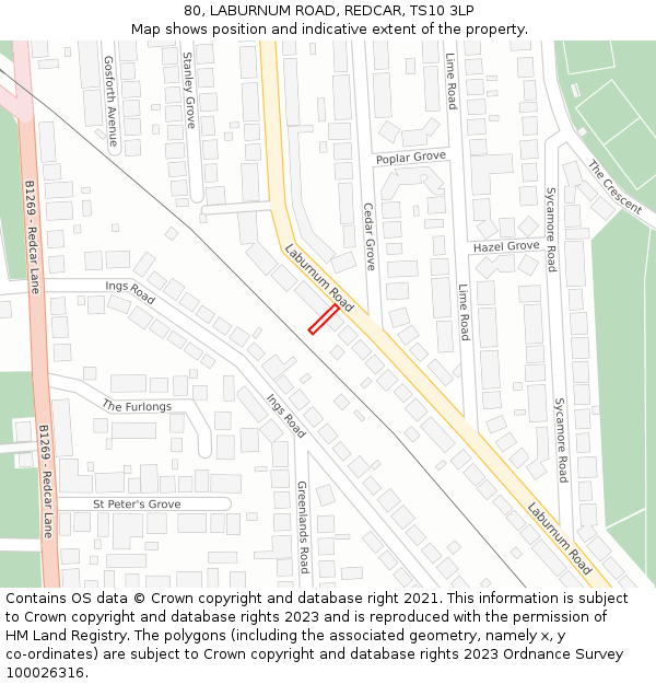 80, LABURNUM ROAD, REDCAR, TS10 3LP: Location map and indicative extent of plot