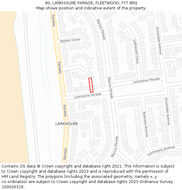 80, LARKHOLME PARADE, FLEETWOOD, FY7 8RQ: Location map and indicative extent of plot