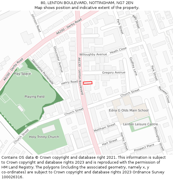 80, LENTON BOULEVARD, NOTTINGHAM, NG7 2EN: Location map and indicative extent of plot