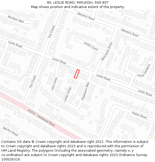 80, LESLIE ROAD, RAYLEIGH, SS6 8ST: Location map and indicative extent of plot