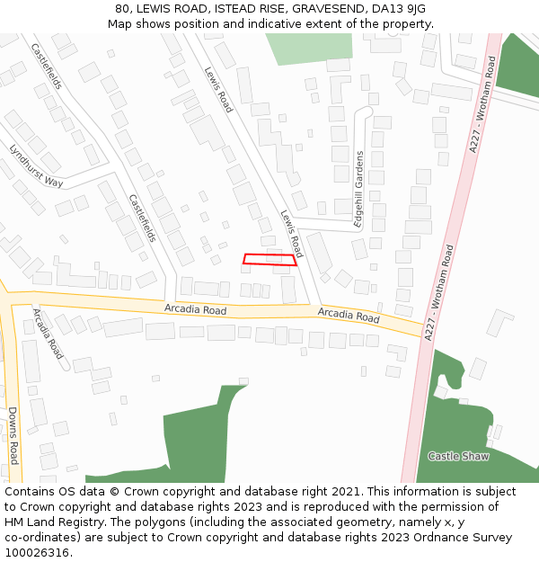 80, LEWIS ROAD, ISTEAD RISE, GRAVESEND, DA13 9JG: Location map and indicative extent of plot