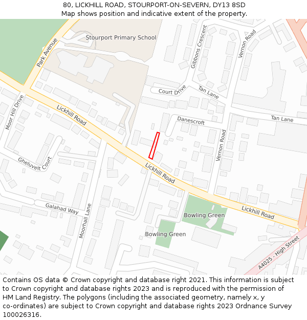 80, LICKHILL ROAD, STOURPORT-ON-SEVERN, DY13 8SD: Location map and indicative extent of plot