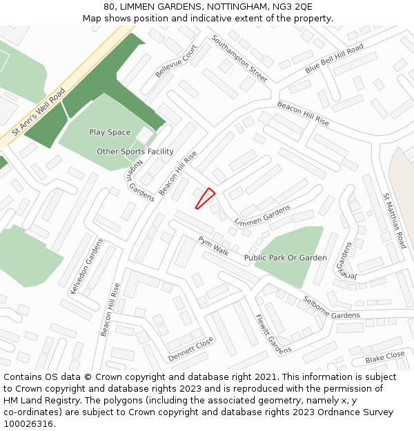 80, LIMMEN GARDENS, NOTTINGHAM, NG3 2QE: Location map and indicative extent of plot