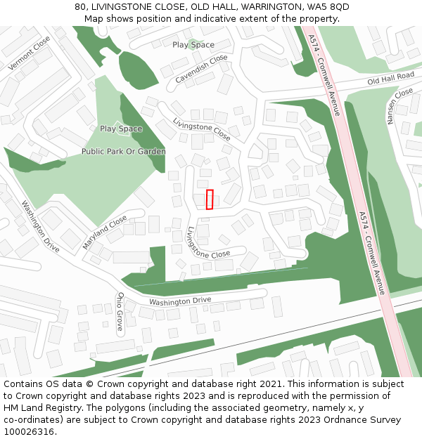 80, LIVINGSTONE CLOSE, OLD HALL, WARRINGTON, WA5 8QD: Location map and indicative extent of plot