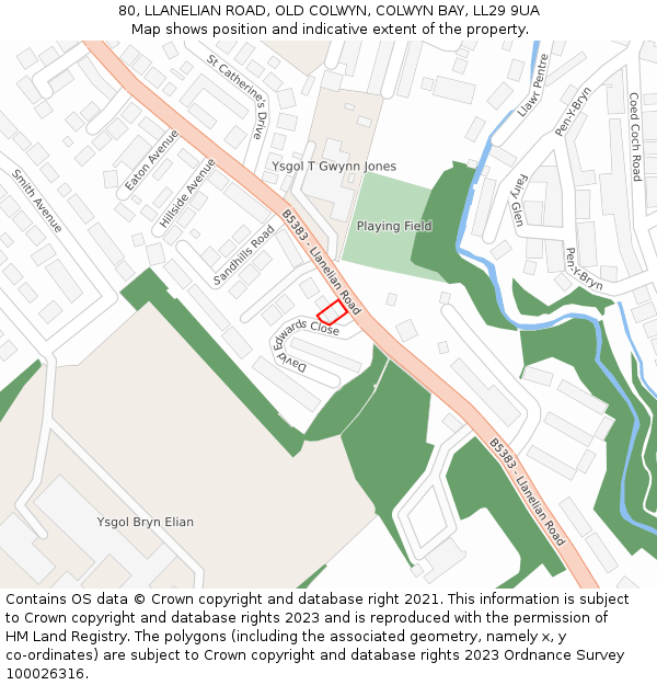 80, LLANELIAN ROAD, OLD COLWYN, COLWYN BAY, LL29 9UA: Location map and indicative extent of plot