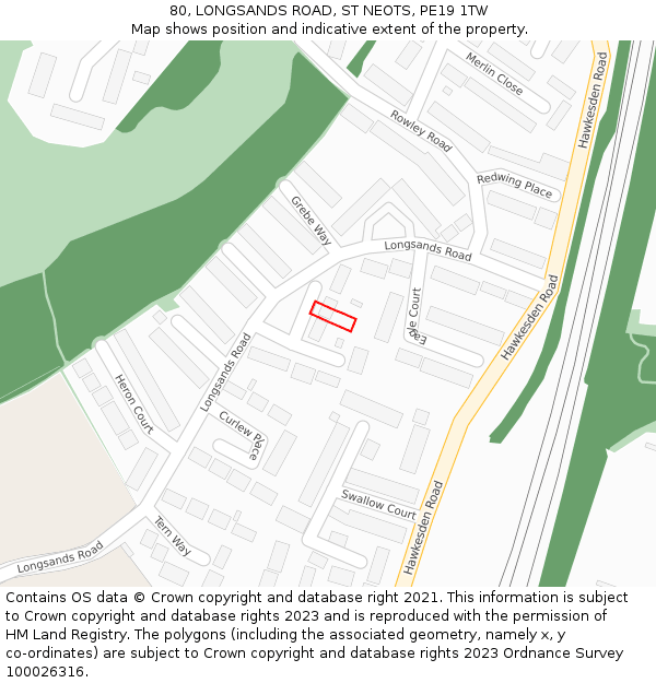 80, LONGSANDS ROAD, ST NEOTS, PE19 1TW: Location map and indicative extent of plot