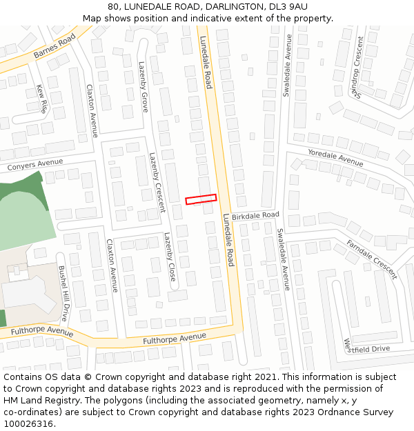 80, LUNEDALE ROAD, DARLINGTON, DL3 9AU: Location map and indicative extent of plot