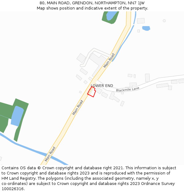 80, MAIN ROAD, GRENDON, NORTHAMPTON, NN7 1JW: Location map and indicative extent of plot
