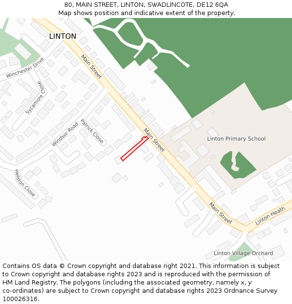 80, MAIN STREET, LINTON, SWADLINCOTE, DE12 6QA: Location map and indicative extent of plot