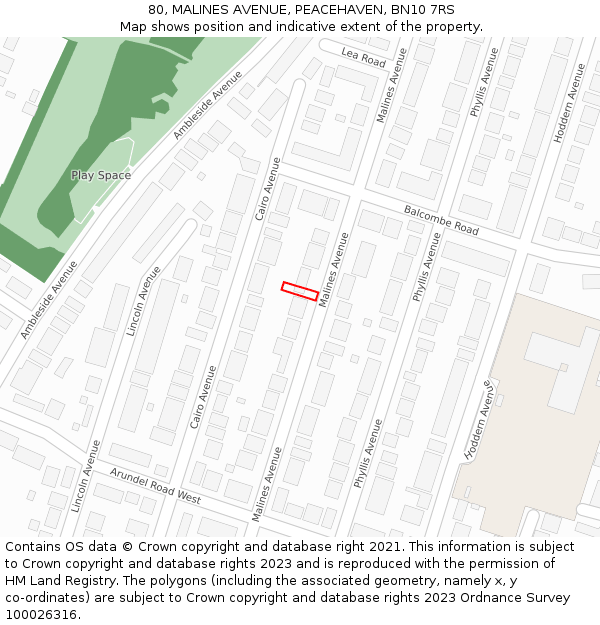 80, MALINES AVENUE, PEACEHAVEN, BN10 7RS: Location map and indicative extent of plot