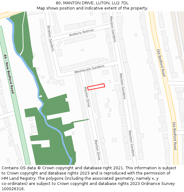 80, MANTON DRIVE, LUTON, LU2 7DL: Location map and indicative extent of plot
