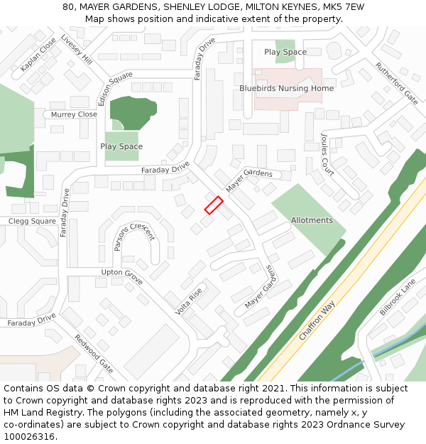 80, MAYER GARDENS, SHENLEY LODGE, MILTON KEYNES, MK5 7EW: Location map and indicative extent of plot