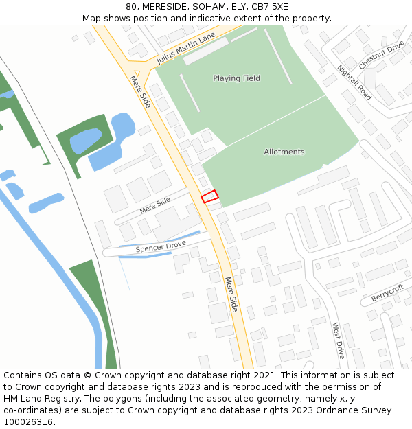 80, MERESIDE, SOHAM, ELY, CB7 5XE: Location map and indicative extent of plot