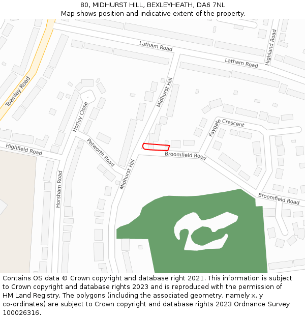 80, MIDHURST HILL, BEXLEYHEATH, DA6 7NL: Location map and indicative extent of plot