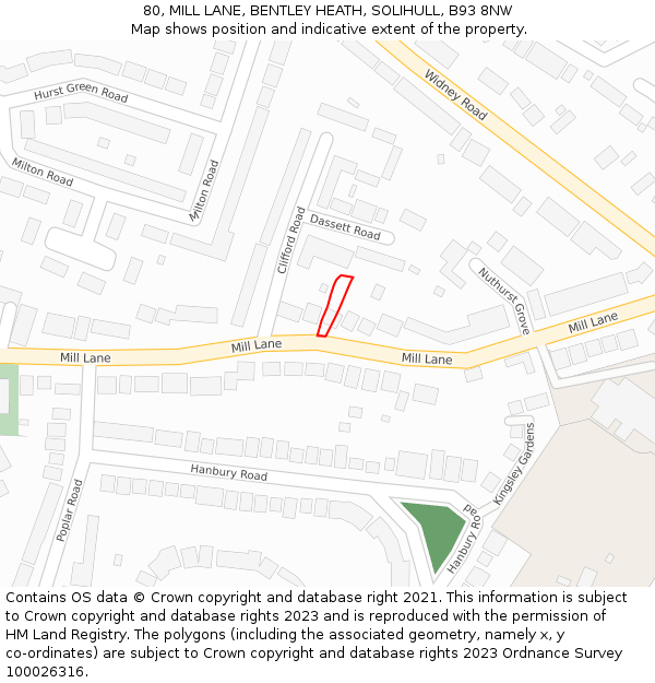 80, MILL LANE, BENTLEY HEATH, SOLIHULL, B93 8NW: Location map and indicative extent of plot