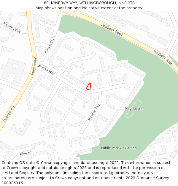 80, MINERVA WAY, WELLINGBOROUGH, NN8 3TR: Location map and indicative extent of plot