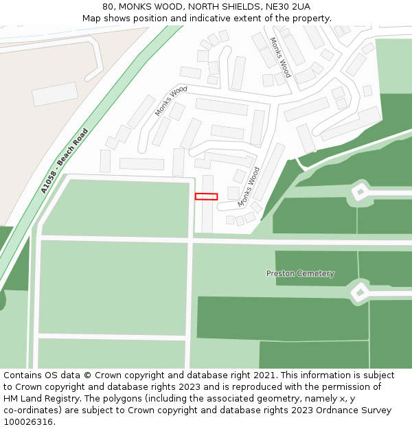 80, MONKS WOOD, NORTH SHIELDS, NE30 2UA: Location map and indicative extent of plot