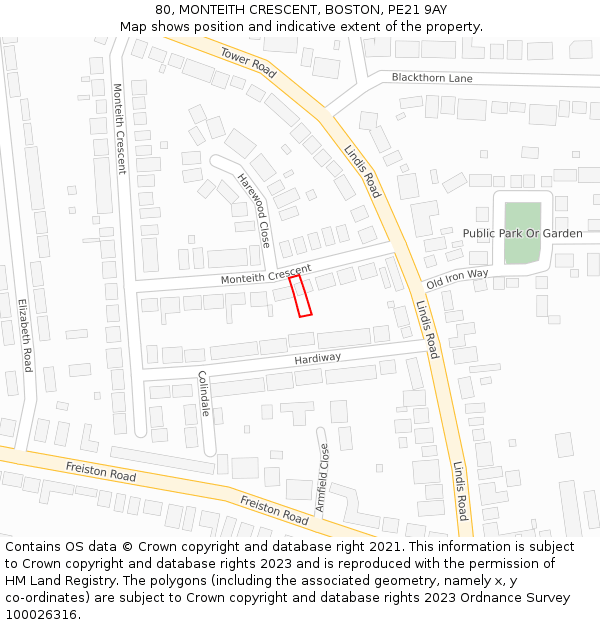 80, MONTEITH CRESCENT, BOSTON, PE21 9AY: Location map and indicative extent of plot