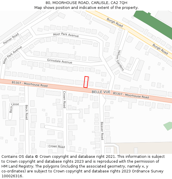 80, MOORHOUSE ROAD, CARLISLE, CA2 7QH: Location map and indicative extent of plot