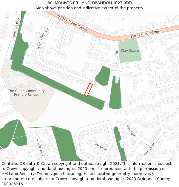 80, MOUNTS PIT LANE, BRANDON, IP27 0DD: Location map and indicative extent of plot