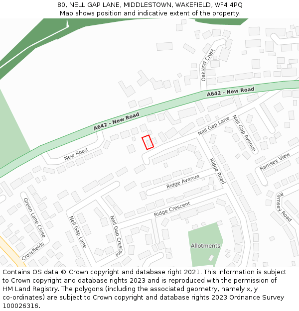 80, NELL GAP LANE, MIDDLESTOWN, WAKEFIELD, WF4 4PQ: Location map and indicative extent of plot