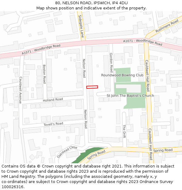 80, NELSON ROAD, IPSWICH, IP4 4DU: Location map and indicative extent of plot