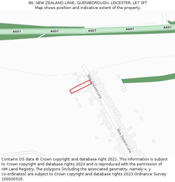 80, NEW ZEALAND LANE, QUENIBOROUGH, LEICESTER, LE7 3FT: Location map and indicative extent of plot