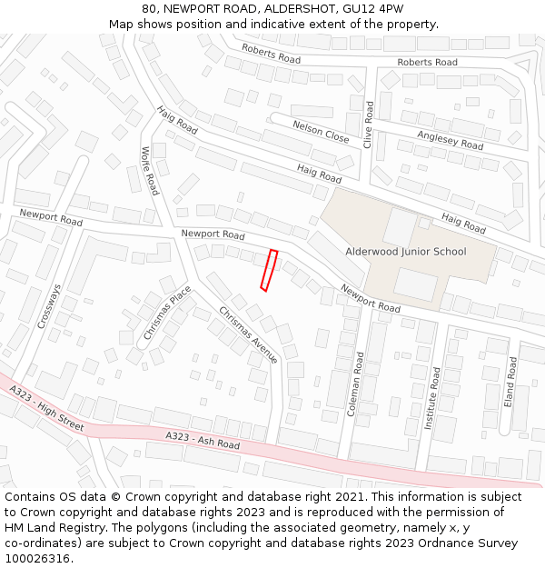 80, NEWPORT ROAD, ALDERSHOT, GU12 4PW: Location map and indicative extent of plot