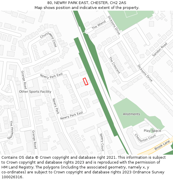 80, NEWRY PARK EAST, CHESTER, CH2 2AS: Location map and indicative extent of plot