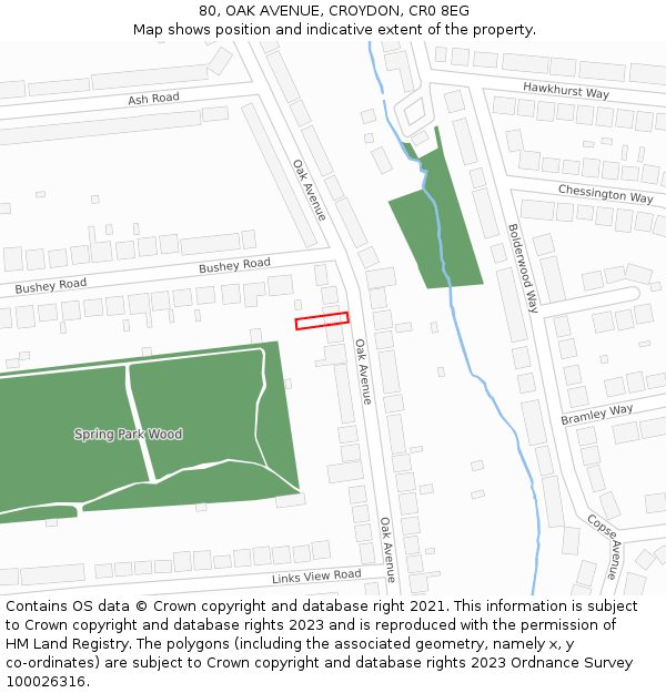 80, OAK AVENUE, CROYDON, CR0 8EG: Location map and indicative extent of plot
