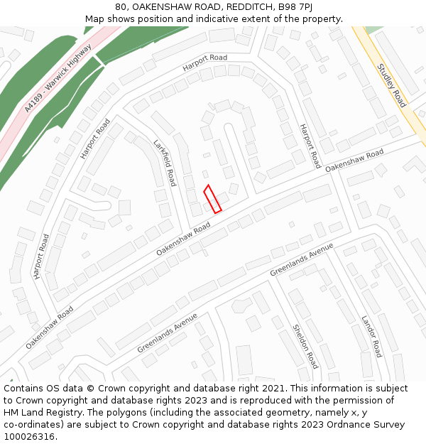 80, OAKENSHAW ROAD, REDDITCH, B98 7PJ: Location map and indicative extent of plot