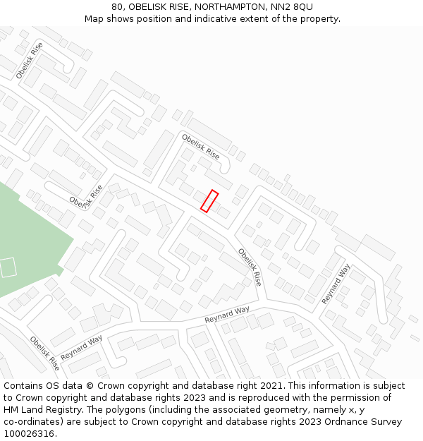 80, OBELISK RISE, NORTHAMPTON, NN2 8QU: Location map and indicative extent of plot